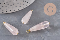 Pendentif goutte quartz rose naturel laiton & acier doré 38mm, x1 (G11052)