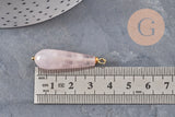 Pendentif goutte quartz rose naturel laiton & acier doré 38mm, x1 (G11052)