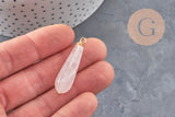 Pendentif goutte quartz rose naturel laiton & acier doré 38mm, x1 (G11052)