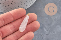 Pendentif goutte quartz rose naturel laiton & acier doré 38mm, x1 (G11052)
