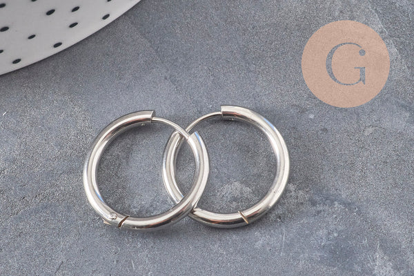 Créoles interchangeable acier 304 inoxydable platine 20mm, x1 paire (G11048)