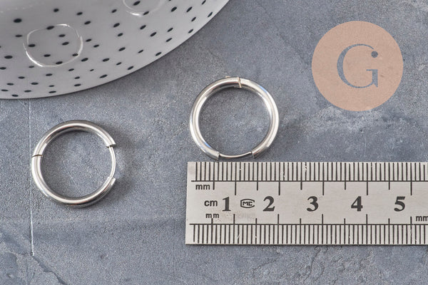 Créoles interchangeable acier 304 inoxydable platine 20mm, x1 paire (G11048)