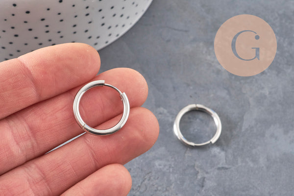 Créoles interchangeable acier 304 inoxydable platine 20mm, x1 paire (G11048)