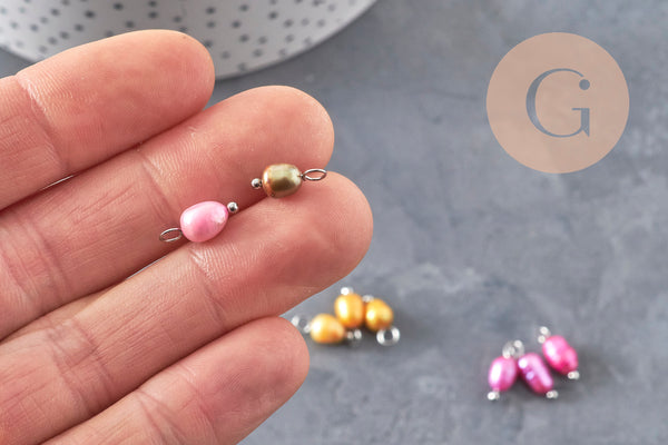Breloque Perle d'eau douce naturelle colorée laiton platine 13mm, x1 (G11066)