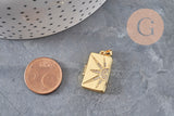 Pendentif locket rectangle laiton doré 18K étoiles zircons 23.5mm, x1 (G11042)