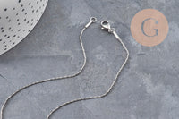 Collier Chaine serpent acier inoxydable platine 1mm/42.5cm, x1 (G11057)