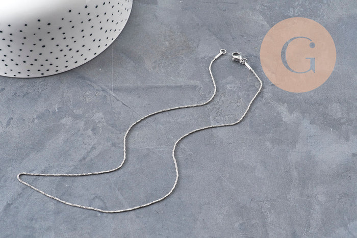 Collier Chaine serpent acier inoxydable platine 1mm/42.5cm, x1 (G11057)