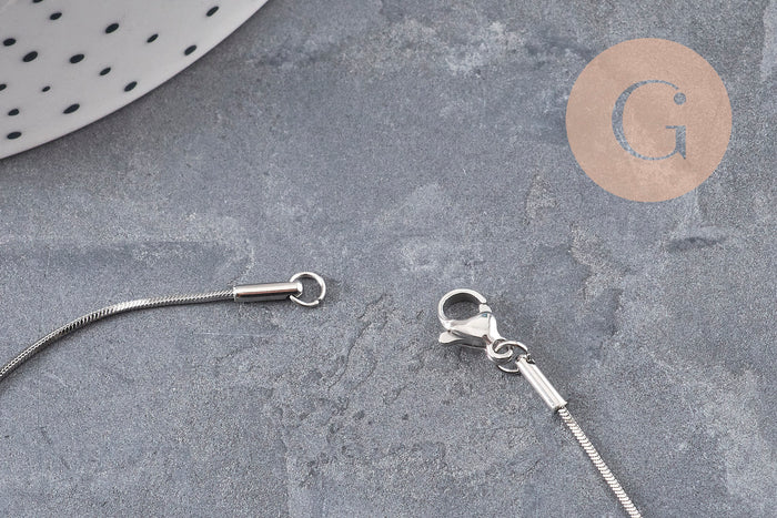 Collier chaine serpent acier inoxydable platine 1.5mm/45cm, x1 (G11065)