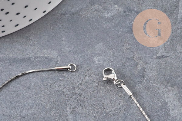 Collier chaine serpent acier inoxydable platine 1.5mm/45cm, x1 VALIDE