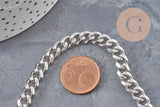 Collier Chaine maille cubaine diamantée acier inoxydable platine 9mm/41cm, x1 (G11055)