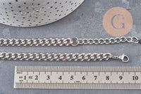 Collier Chaine maille cubaine diamantée acier inoxydable platine 9mm/41cm, x1 (G11055)