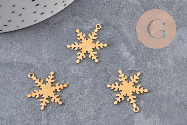Pendentif flocon de neige laiton brut 21mm, x2 (G11036)