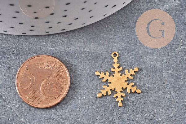 Pendentif flocon de neige laiton brut 21mm, x2 (G11036)