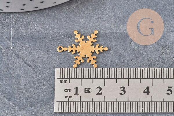 Pendentif flocon de neige laiton brut 21mm, x2 (G11036)