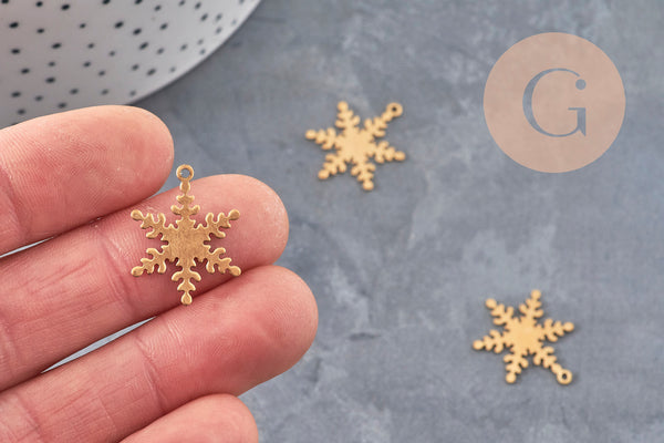 Pendentif flocon de neige laiton brut 21mm, x2 (G11036)