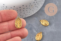 Pendentif médaille ovale Vierge Marie zamac doré 19.5mm, x2 (G11108)