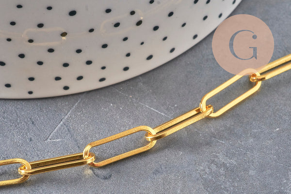 Chaine doré maille rectangle fer, chaine collier, chaine large,18x6mm, x1 mètre G1789