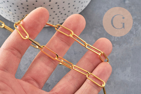 Chaine doré maille rectangle fer, chaine collier, chaine large,18x6mm, x1 mètre G1789