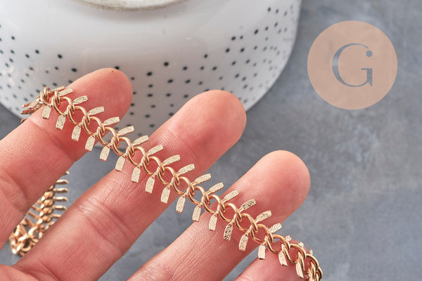 Chaine arrête de poisson Fishbone doré champagne /or rose, x50cm, (G2671)