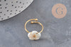 Bague réglable fleur nacre naturelle chaine acier inoxydable doré PVD, x1 (G11077)