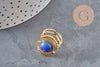 Bague réglable pierre bleue acier inoxydable doré PVD Taille 53, x1 (G11078)