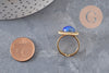 Bague réglable pierre bleue acier inoxydable doré PVD Taille 53, x1 (G11078)