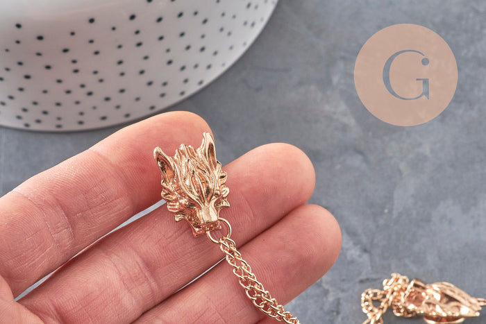 Broche de col Lion zamac doré, x1 (G7022)