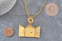 Collier pendentif locket papillon cuivre doré zircons , x1 (G11069)