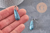 Pendentif goutte agate naturelle bleu acier inoxydable platine 28mm, x1 (G11117)