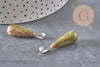 Pendentif goutte unakite vert naturel acier inoxydable platine 28mm, x1 (G11119)