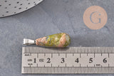 Pendentif goutte unakite vert naturel acier inoxydable platine 28mm, x1 (G11119)