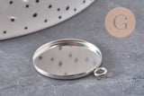Pendentifs Supports cabochons ronds acier 304 inoxydable platine 25mm, x5 (G11126)