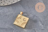 Pendentif locket carré laiton doré 18K étoiles zircons 20.5mm, x1 (G11138)