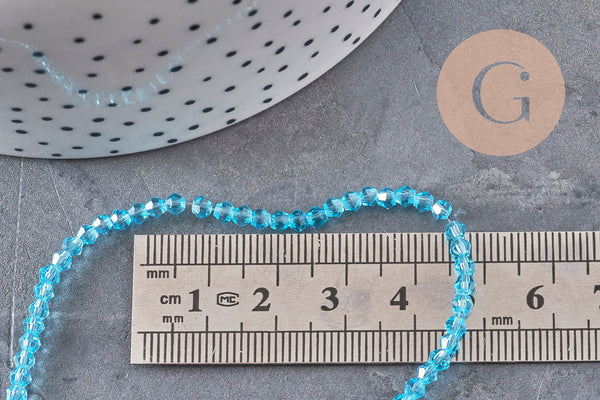 Perles cristal toupies à facette bleu transparent 3-3.3mm, x1 fil de 38cm (G11112)