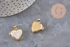 Pendentif locket rond laiton doré 18K coeur nacre naturelle 18.5mm, x1 (G11136)