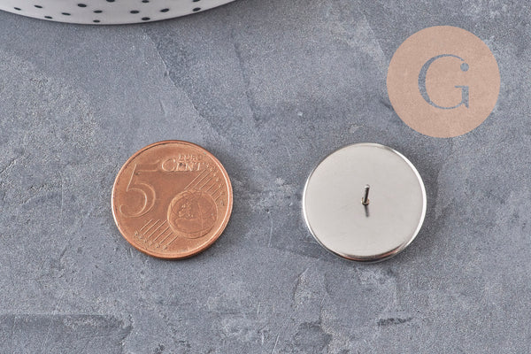 Clous-puces oreille support cabochon rond 10mm acier 304 inoxydable platine, x2 VALIDE