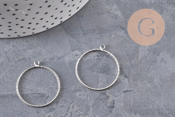 Pendentif rond torsadé laiton platine 27.5mm pour résine, x1 (G11135)