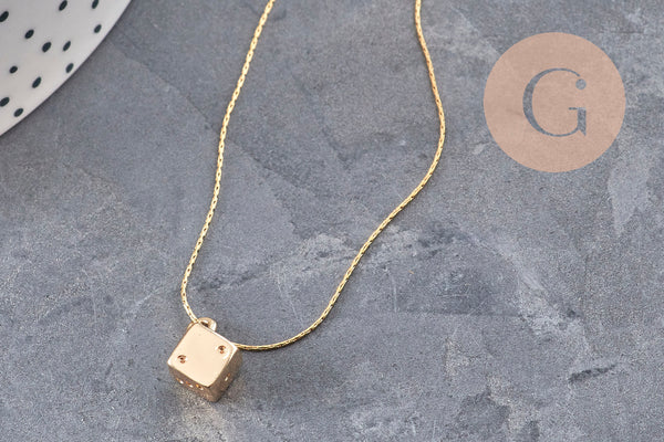 Pendentif dé 6 faces doré 18K et zircons 13.5mm, x1 (G4267)