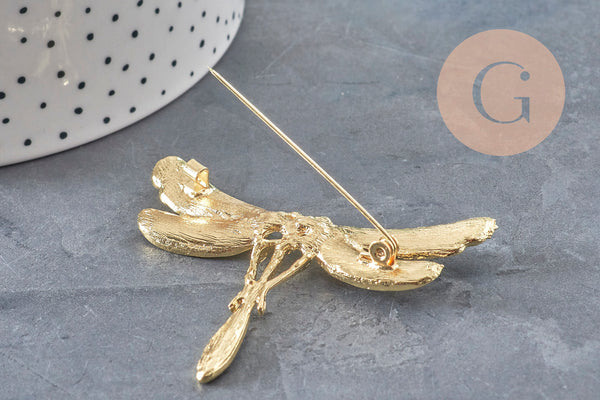 Broche pin's Libellule insecte ailé zamac doré zirconia 57x70mm, x1 VALIDE