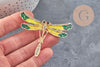 Broche pin's Libellule insecte ailé zamac doré zirconia 57x70mm, x1 VALIDE