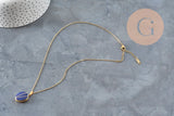Collier pendentif locket bleu personnalisable acier 304 inoxydable doré, x1 (G11162)