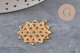 Raw brass round rosette stamped pendant 26mm, x2 (G10166)