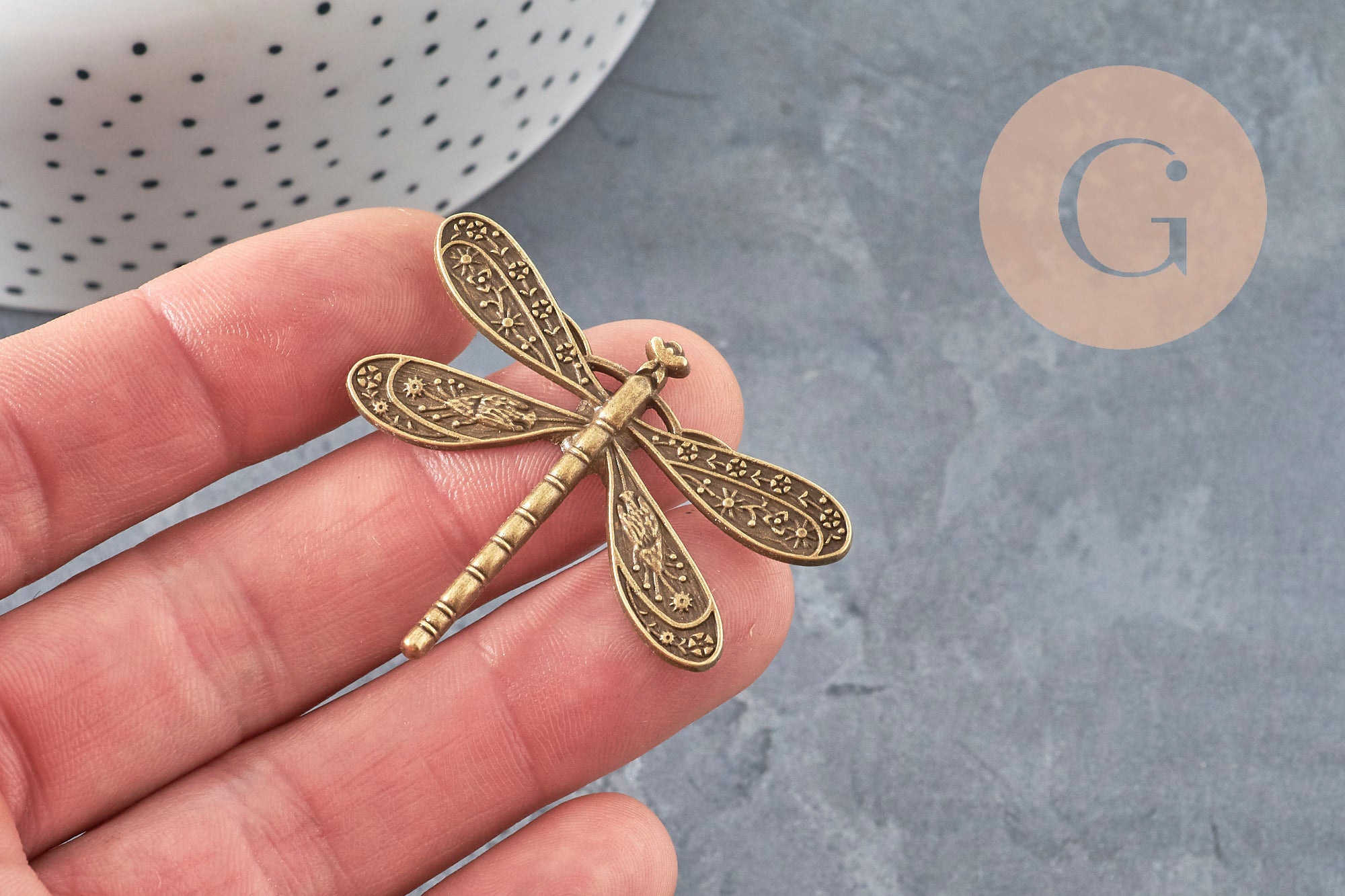 Dragonfly pendant zamak bronze 38mm, x2 VALID