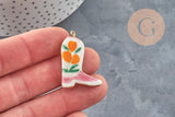 Colgante de bota vaquera con flores de acero inoxidable 304 chapado en oro IP de 33mm, x1 VÁLIDO