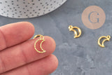 Textured hollow moon charm, gilded zamak 15mm, x5 (G11221)