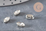 Cabochon navette cristal transparent serti en laiton platine 8x4mm, x10 (G11191)