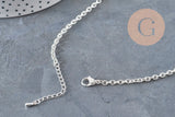 Collar cadena de eslabones forzados de acero inoxidable plateado 4mm/45.5cm + extensión, x1 VÁLIDO