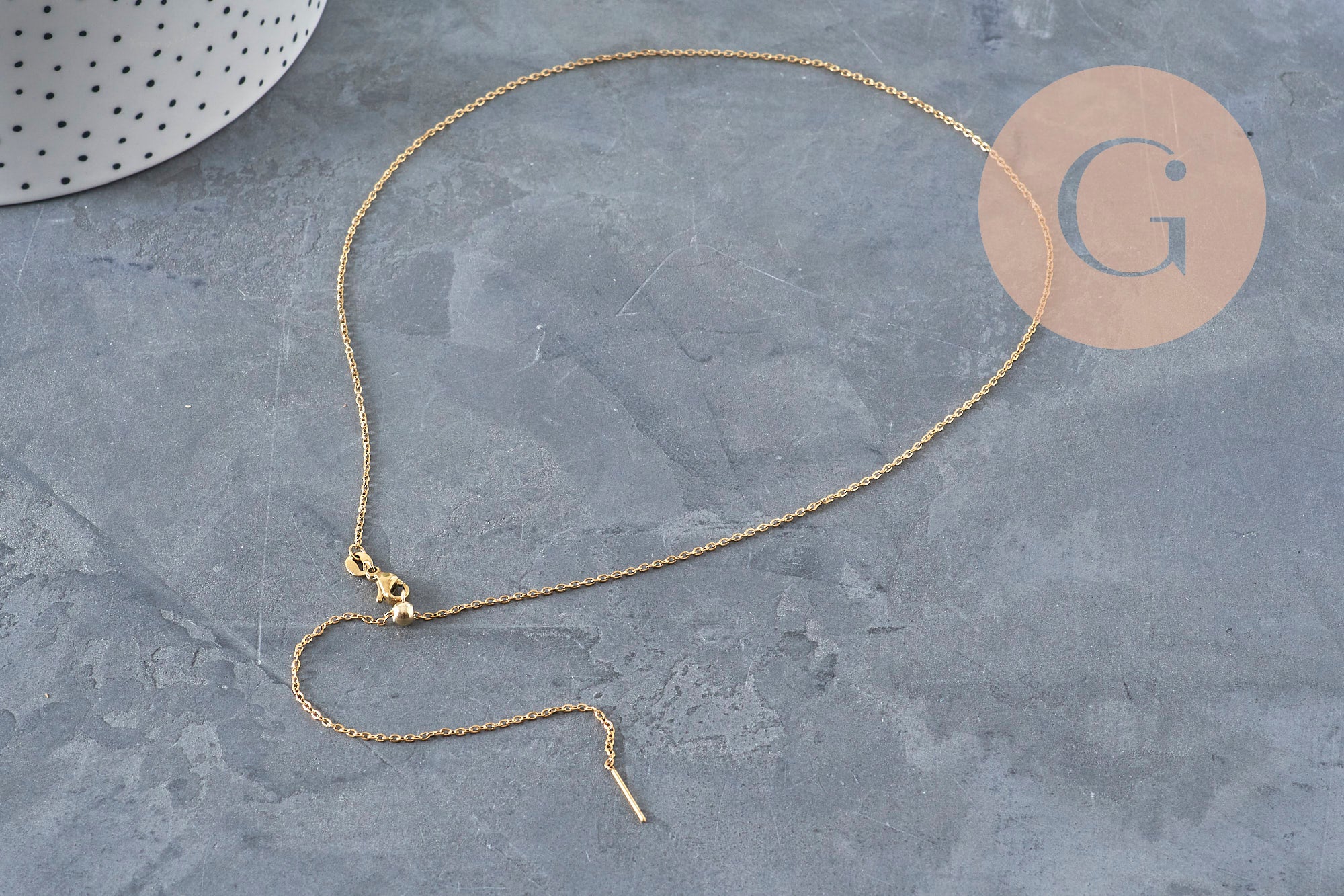Adjustable IP gold-plated 304 stainless steel curb chain necklace, 2mm/51cm, x1 VALID