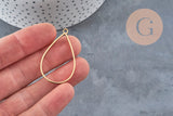 Golden 34mm 304 stainless steel open-back teardrop pendant, x1 VALID