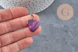 Heart pendant purple natural agate silver-plated steel 23mm, x1 VALID